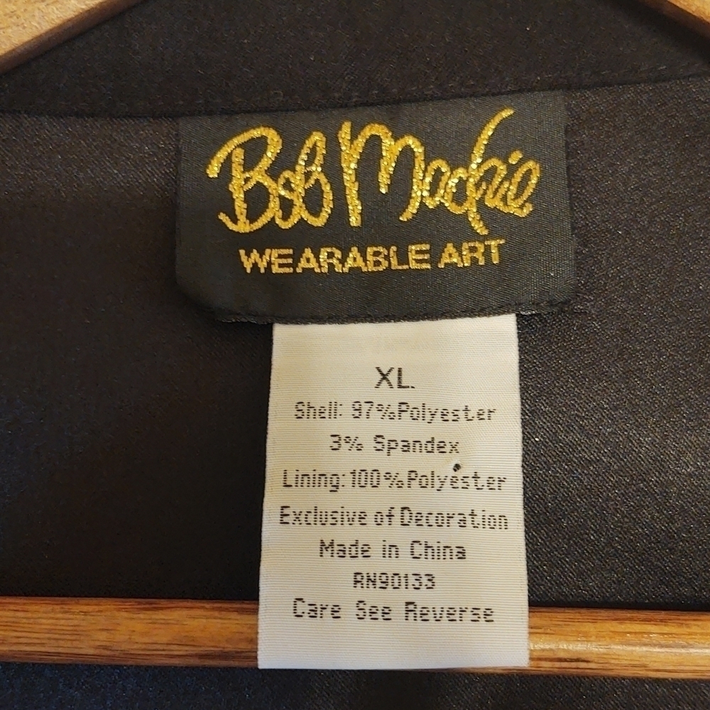Bob Mackie Wearable Art Women's jacket. Black with tulip-like embroidery design - Picture 6 of 10